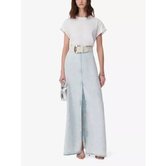 IRO Carolia Split Front Mid Rise Maxi Skirt in Light Blue Denim 42 XL - Picture 1 of 4